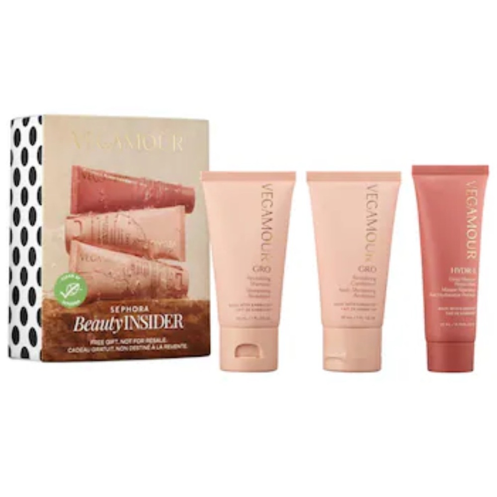 New Sephora Insider Vegamour Shiny Strands Travel Set; Shampoo/cond./hair mask